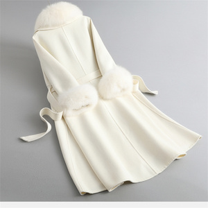 <span class=keywords><strong>Giacca</strong></span> Lunga da Donna 100% Lana con Collo e Polsini in Pelliccia di Volpe, Cappotto Caldo da Donna JT3252 - Product Image 6