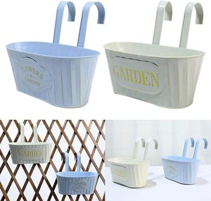 Pots de fleurs suspendus au mur avec double crochet détachable seau en métal jardinière pour garde-corps clôture balcon décorations clôture fleur - Product Image 6