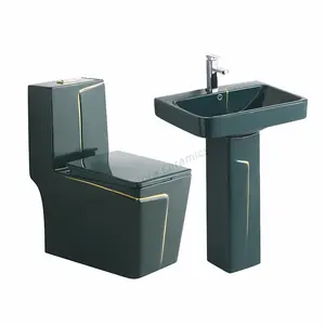 Wc sanitário quadrado cinza banheiro moderno, uma peça, commodo de cerâmica, bacia, vaso sanitário, conjunto com pia do pedaleiro