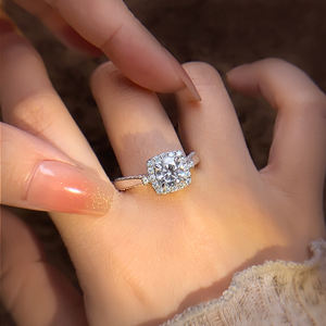 Wholesale Luxury Fashion Rings Jewelry Gold Plated Sparking <b>Cushion</b> Cut Cubic Zircon Wedding Ring <b>for</b> Women - Product Image 2