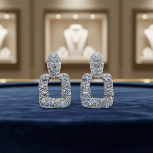 Orecchini pendenti di lusso in argento 925 placcato oro bianco con cristalli, forma geometrica e montatura a griffe, per donna, gioielli da festa - Product Image 2