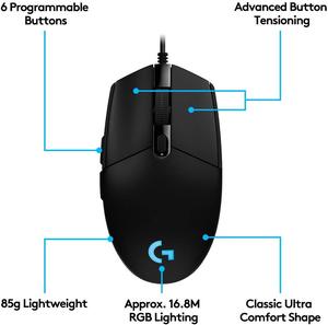 Ratón para Juegos <span class=keywords><strong>Logitech</strong></span> G102 Light <span class=keywords><strong>G203</strong></span> Original, Óptico, 8000DPI, 16.8m de Personalización de Color, 6 Botones, Cableado, Blanco y Negro - Product Image 5