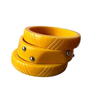 Premium Quality Yellow Acrylic Resin <b>Bangle</b> <b>Bracelets</b> Fancy Handmade Stylish With Metal Studs Unisex Fashion Jewelry for Woman - Product Image 1