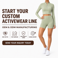 Ensemble de yoga 2 pièces pour femme : haut court à manches longues avec demi-zip et short cycliste taille haute – Idéal pour la gym et la course à pied