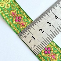 Ruban de broderie en polyester doré et argenté de 2 cm, style ethnique, motif floral trèfle à quatre feuilles, jacquard pour vêtements, sacs et décoration intérieure KRT