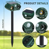 Répulsif à ultrasons solaire USB étanche pour oiseaux, 3 haut-parleurs, LED clignotante, pour colombes, corbeaux, mouches, extérieur