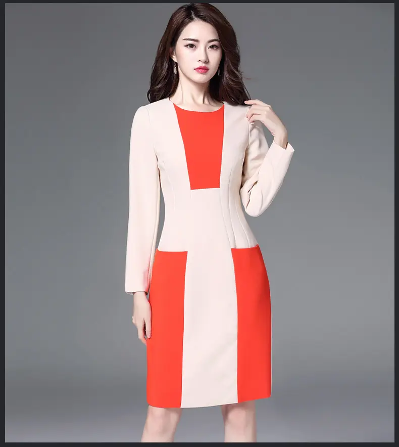 Custom factory luxury Fashion Patchwork Dress for Women Professional Career Dress Office Lady Slim Fit Pencil Dress