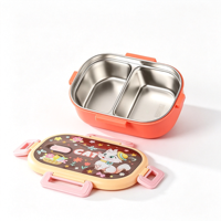 Boîte à lunch bento en acier inoxydable pour enfants, dessin animé, couvercle en plastique, 2 compartiments, sans BPA, pour les enfants d'âge scolaire