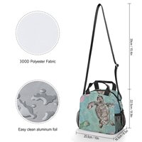 Sac isotherme portable en tissu Oxford imperméable avec fermeture éclair, imprimé par sublimation intégrale motif tortue marine et océan, idéal pour le déjeuner et à porter en bandoulière