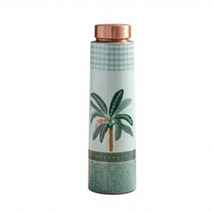 ขวดน้ำทองแดงลายต้นปาล์ม ลายตารางสีเขียว แก้วน้ำพกพาสำหรับเดินทาง - Product Image 1