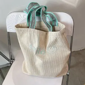 Großhandel Single Shoulder Bag Größere Kapazität Leinwand Einkaufstasche Travel School College Work Einkaufstaschen für Frauen