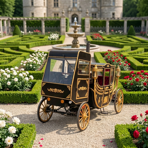 Véhicule de tourisme sans chevaux de luxe vintage, type calèche royale électrique noire et or, avec portes, pour usage commercial, en gros - Product Image 1