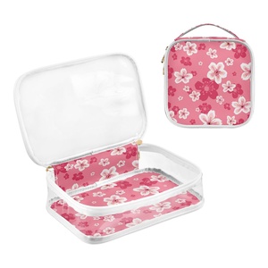 Bolsa de Cosméticos Rectangular Transparente con Diseño de Flores de Cerezo Rosa, Logotipo Personalizado, PVC Transparente con Cierre, para Viaje y Maquillaje - Product Image 3