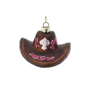Cow boy occidentale cappello rosa a strisce albero di natale ornamenti del nuovo anno decorazioni natalizie vetro artigianato piccoli regali per coppie - Product Image 3