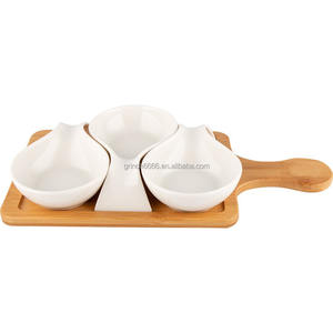 Plateau de <span class=keywords><strong>service</strong></span> en bambou, support de collation pour <span class=keywords><strong>petit</strong></span> <span class=keywords><strong>déjeuner</strong></span>, Sauce de collation mode, ensembles de plats en <span class=keywords><strong>porcelaine</strong></span>, ensemble de plats en céramique personnalisés avec Base en bois - Product Image 2