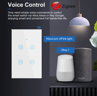 ZigBee interrupteur mural tactile intelligent 1/2/3/4 Gang fil neutre 100v 240v US/AU Alexa Google commutateurs à distance domotique intelligents