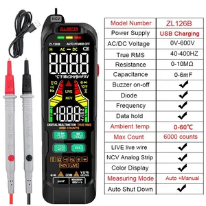 Multímetro inteligente de carga USB Digital Profesional AC DC Detector de voltaje de corriente Pen Capacitancia Temperatura Auto Range Tester Multímetro