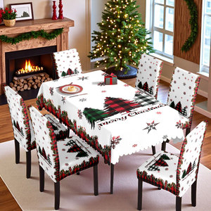 Nouvelle nappe de Noël imprimée imperméable et housses de chaise – Ensemble de décoration festive pour les fêtes - Product Image 6