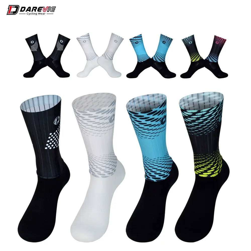 Darevie Combined printing socks with strip fabric Anti-slip High Speed Aero Men Breathable MTB/Road running custom cycling socks