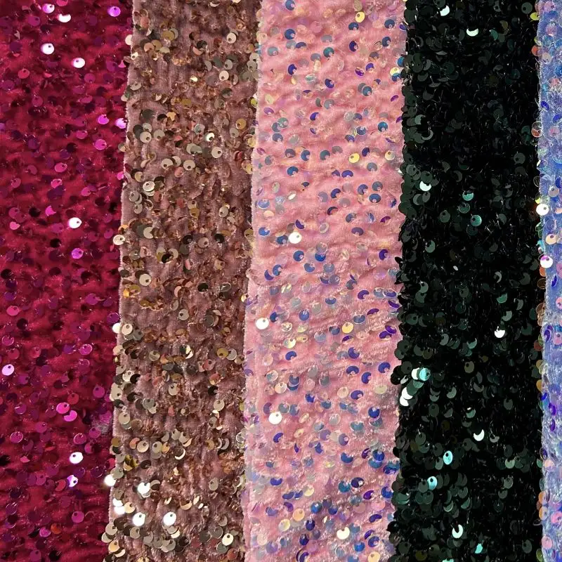 Bán buôn thêu sang trọng nhung sequin vải với sequins