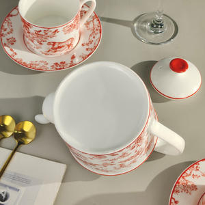 Service à thé royal de la série D européenne, best-seller, élégant rouge, service à thé en céramique rouge élégant, thé de l'après-midi, vaisselle en porcelaine de haute qualité, soucoupe - Product Image 6