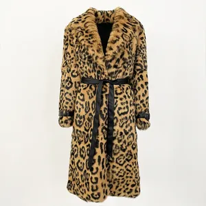 OFTBUY 2024 <span class=keywords><strong>Cappotto</strong></span> Invernale Sopra il Ginocchio in Pelle Integrale con Pelliccia di Coniglio Importata, Stampa Leopardata, Imbottito e Caldo - Product Image 4