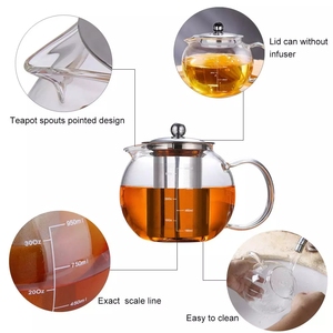 Teiera in vetro borosilicato da 600ml a prova di calore infusore in vetro trasparente <span class=keywords><strong>per</strong></span> birra a base di erbe caffè in foglie sciolte con infusore in acciaio inossidabile - Product Image 6