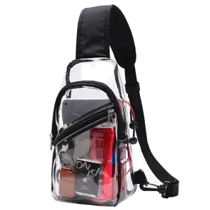 waterproof transparent PVC Daypack chest bag women's and men's clear casual sport fitness cross-body single strap sling bag