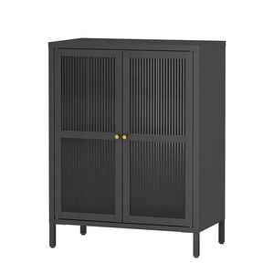 خزانة بارسونز سوداء مدمجة بوفيه جانبية معدنية خزانة خزانة لغرفة المعيشة أثاث أسود أنيق - Product Image 2