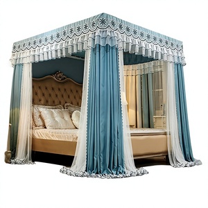 Moustiquaire de lit rectangulaire double couche, double poteau, trois portes, en polyester (Terylène), pour tente d'été, brodée style Princesse - Product Image 1