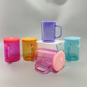 Hot sale candy Colored jelly clear 17oz Coffee mug high borosilicate Thermal glass can mug with lids and straw