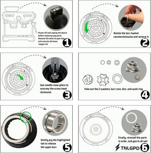 Lames de <span class=keywords><strong>moulin</strong></span> à café compatibles avec Breville <span class=keywords><strong>Sage</strong></span> 870/876/878/860/820/840 – Lames supérieures et inférieures de remplacement pour machines à café - Product Image 5