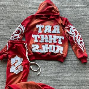 Conjunto de Sudadera con Capucha y Pantalones Deportivos de Alta Calidad, Personalizados con Logotipo, Lavado Ácido, Desteñido por el Sol, Estilo Desgastado, Bordado - Product Image 3