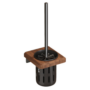 Support mural pour brosse de toilette en bois de noyer avec long manche, brosse de nettoyage durable, design carré minimaliste - Product Image 5