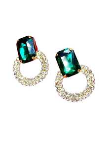 Women's High Quality Handmade Modern Style Green Diamond Stone Statement Stud <b>Earrings</b> Gold Plated for Weddings & Formal Events - Product Image 2