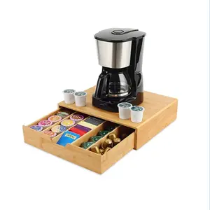 Acacia Wood Coffee Storage Drawer Espresso Pods K Cup Capsule Holder Organizer
