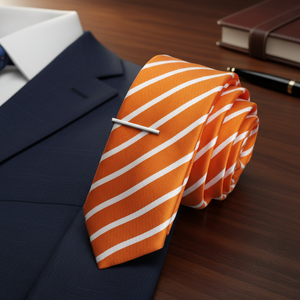 Exve Exclusive Orange and <b>White</b> Striped Jacquard Woven Slim Fashion <b>Tie</b> From Turkey - Product Image 3