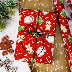 MAYPLUSS Red Christmas <b>Wrapping</b> <b>Paper</b> 17in X 33ft Santa Gingerbread Design Recyclable Double Side - Product Image 2