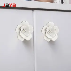 White camellia ceramic handle wall wall decoration hand painted gold wardrobe kitchen cabinet furniture cabinet door handle