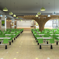 Ensemble table et chaises de cantine pour 4 personnes, en bois durable, style moderne, pour restaurant rapide, usine, école