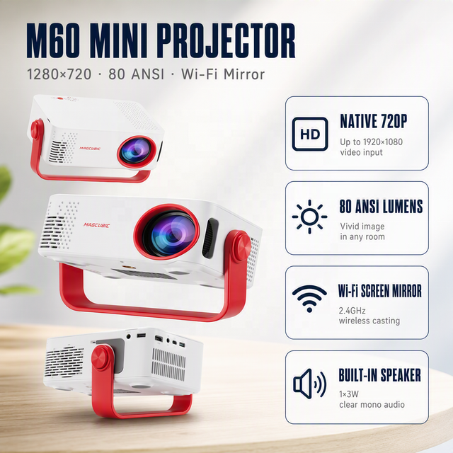USB AV Mini Projector 720P LED Video Projector Audio in Out TYPE C Supports 1080P 3W Speaker for Media Player and TV Box