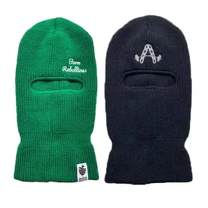 עיצוב מותאם אישית רקמה לוגו balaclava 1 חור מלא פנים knit סקי כובע מסכת סקי כובע