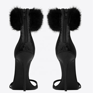 Sandales à talons hauts pour femme, grande taille 45, printemps-été, à talon aiguille, avec bride de cheville en fourrure douce, fermeture éclair arrière, chaussures d'extérieur, escarpins de soirée - Product Image 4