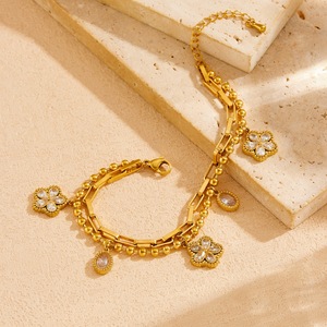 Fashion Charm Bracelet Gold Plated Double Layer Flower Pendant Zinc Alloy Jewelry Gift - Product Image 3