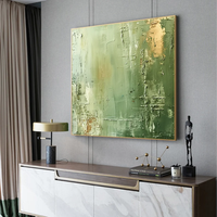 Peinture à l'huile texturée verte peinte à la main, grande toile abstraite pour décoration murale moderne