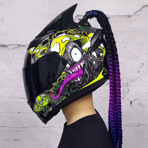 Casco completo de motocicleta eléctrica para hombre y mujer, accesorio para correr, personalizado, <span class=keywords><strong>con</strong></span> trenza, para verano - Product Image 6