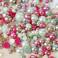 Perles plates de couleur rose mélangées, tailles variées, appliques en strass, perles demi-rondes de 3 à 10 mm, perles plates pour la décoration