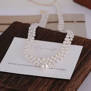 新设计复古多股珍珠领项链精品925纯银女性新娘分层珠宝项链