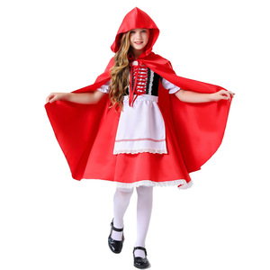 Disfraz de Caperucita Roja para niños, vestido con capa para Halloween, actuación de cosplay, conjunto de falda y capa roja de 8 a 13 años - Product Image 2
