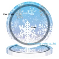 Vaisselle jetable bleue pour fête d'anniversaire sur le thème du bonhomme de neige, 96 pièces : serviettes en papier, gobelets, assiettes, fourchettes, décorations